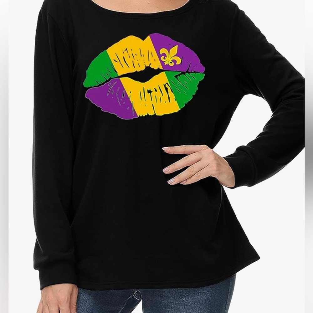 Mardi Gras off the shoulder sweatshirt
